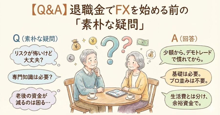 【Q&A】退職金でFXを始める前の「素朴な疑問」
上記見出しのイラスト画像