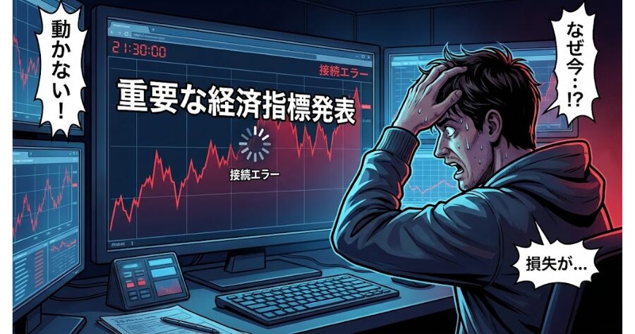 体験談（トラウマ）：重要な指標発表時、画面はフリーズした
イラスト