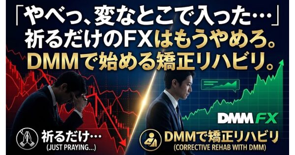 「やべっ、変なとこで入った…」祈るだけのFXはもうやめろ。DMMで始める矯正リハビリ。 アイキャッチ画像
