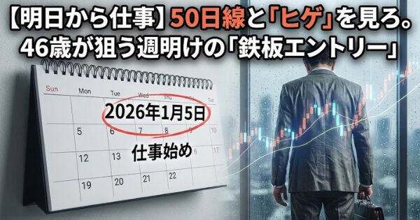 憂鬱なサラリーマンの後ろ姿、またはカレンダーの「1月5日 仕事始め」を強調したアイキャッチ画像