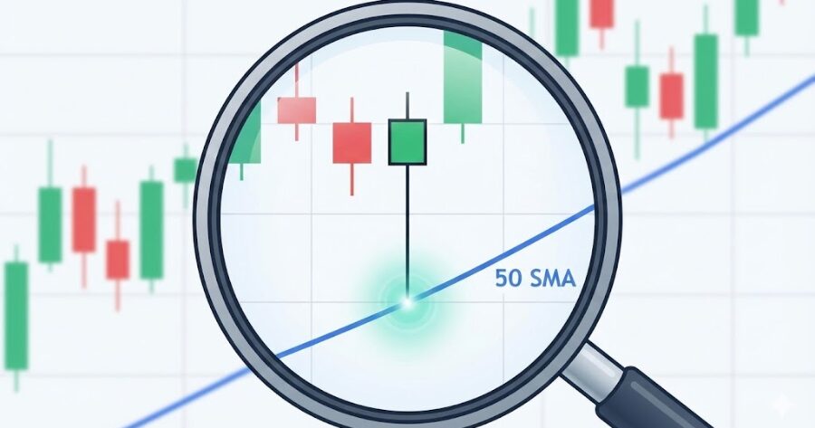 50SMA上で反発したピンバーの拡大図
