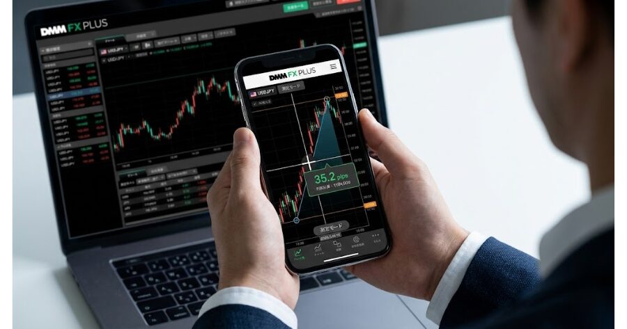 DMM FX PLUSの十字カーソルでpipsを測っている画面