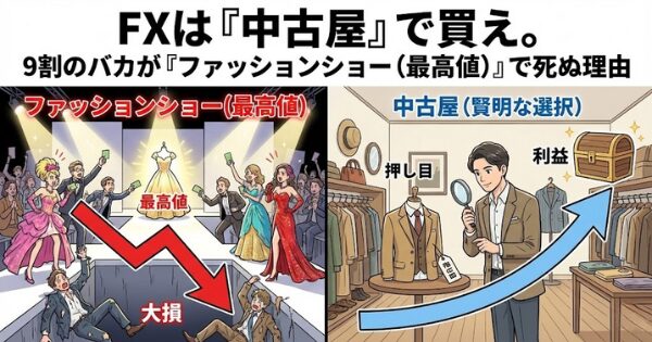 FXは「中古屋」で買え。9割のバカが「ファッションショー（最高値）」で死ぬ理由 上記についてアイキャッチ画像