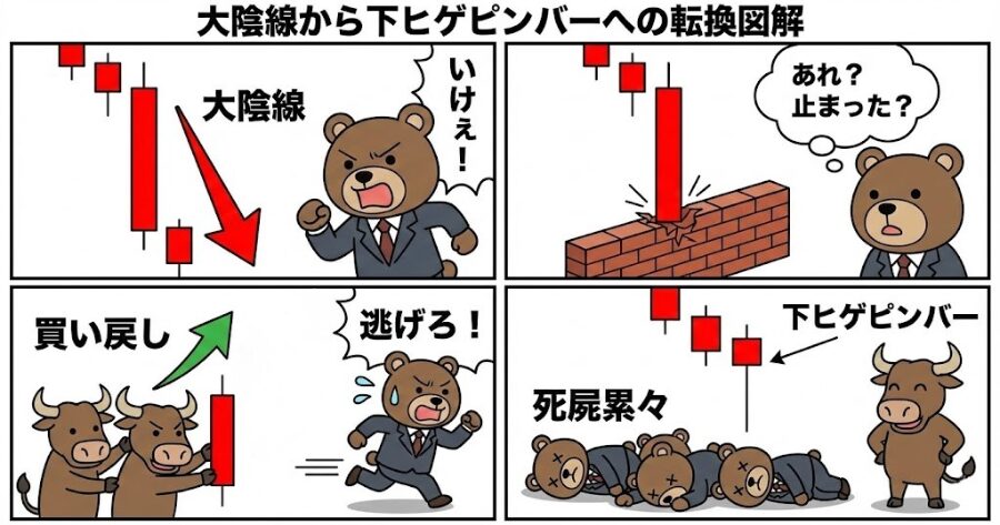 FX ピンバー メカニズム 投資家心理 図解