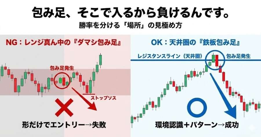 FX 包み足 だまし レンジ相場 エントリーポイント