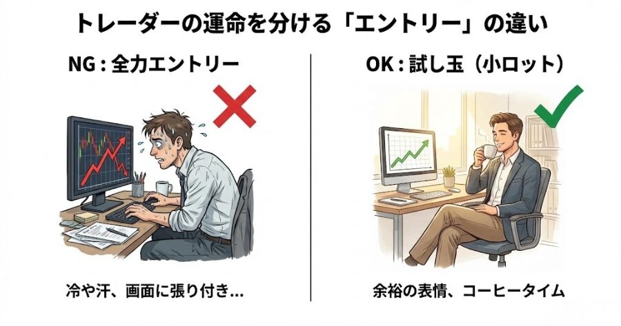 FX 試し玉 資金管理 メンタル管理 イラスト