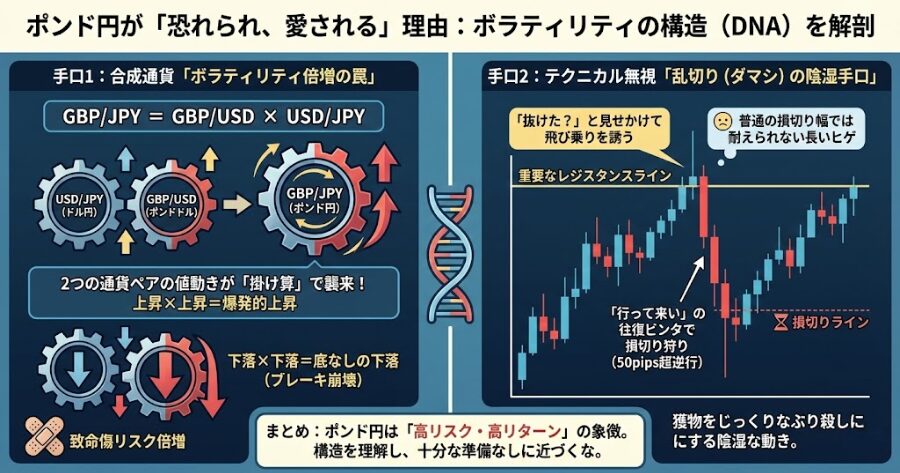 ドル円(USD/JPY)」と「ポンドドル(GBP/USD)」を掛け合わせた「合成通貨(クロス円) GBP/JPY = GBP/USD × USD/JPY 上昇 × 上昇 = 爆発的な上昇(約2%強アップ)行って来い(往復ビンタ)