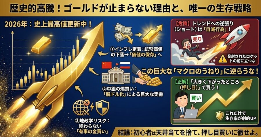 2026年の相場背景:なぜゴールドは「史上最高値」を更新し続けるのか?