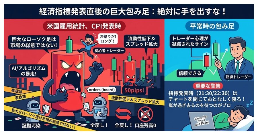 【警告】経済指標発表時の巨大な包み足は「証拠汚染」だ