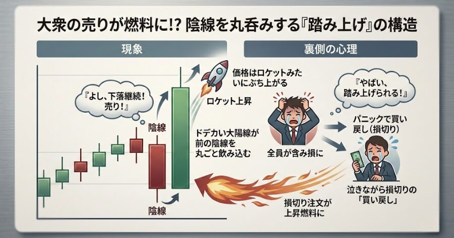 陽線の包み足(売り手の断末魔)