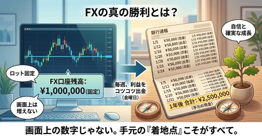 毎週コツコツ出金した250万円(5万×50週)の「絶対安全な現金」が積み上がっとる。