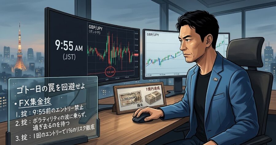300万の損失から再構築。ゴトー日9時55分の罠を避けるFX集金掟