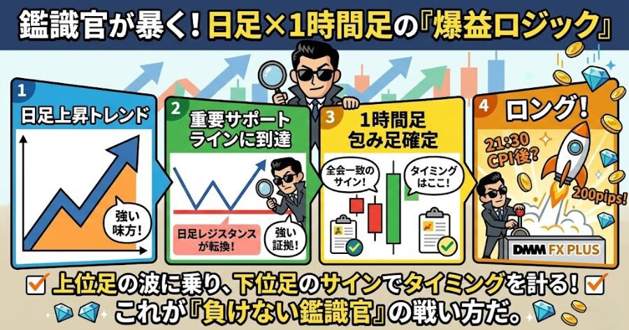 「日足の押し目×1時間足の包み足」で爆益を抜いた日
